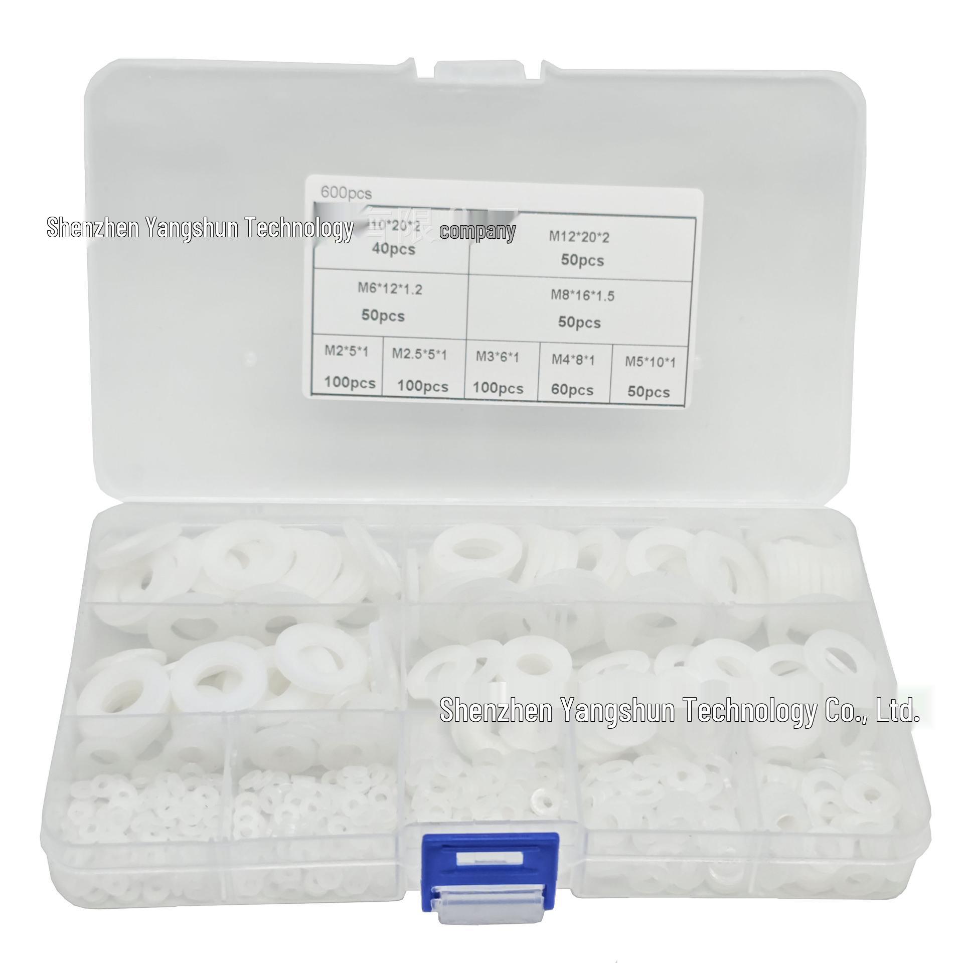 

600-Piece White Nylon Washer Set M2-M12 Gaskets for Pipe and Bolt Sealing