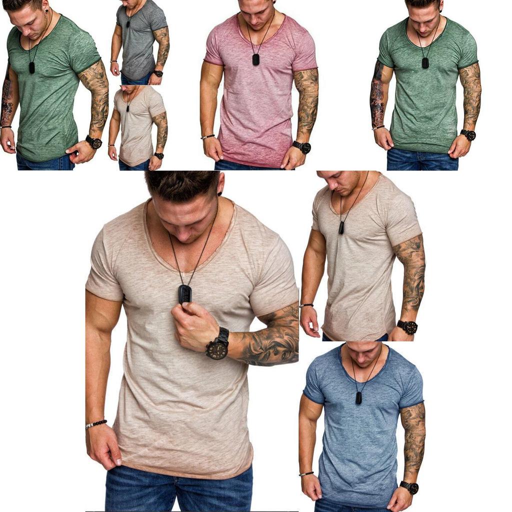 Fashion Men's Casual Tops V-neck T-shirt With Slim Fit And Premium Cotton Blend