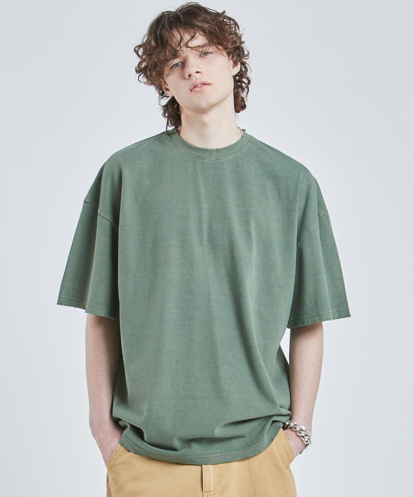 VTWO Heavy Cotton Pigment Damaged Washed T-Shirt (Khaki)