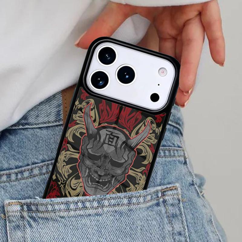 Japanese Oni Hannya Samurai Demon Mask Phone Case for iPhone 16e 15 14 13 12 17 Pro Max Plus Air 17pro Cover Coque