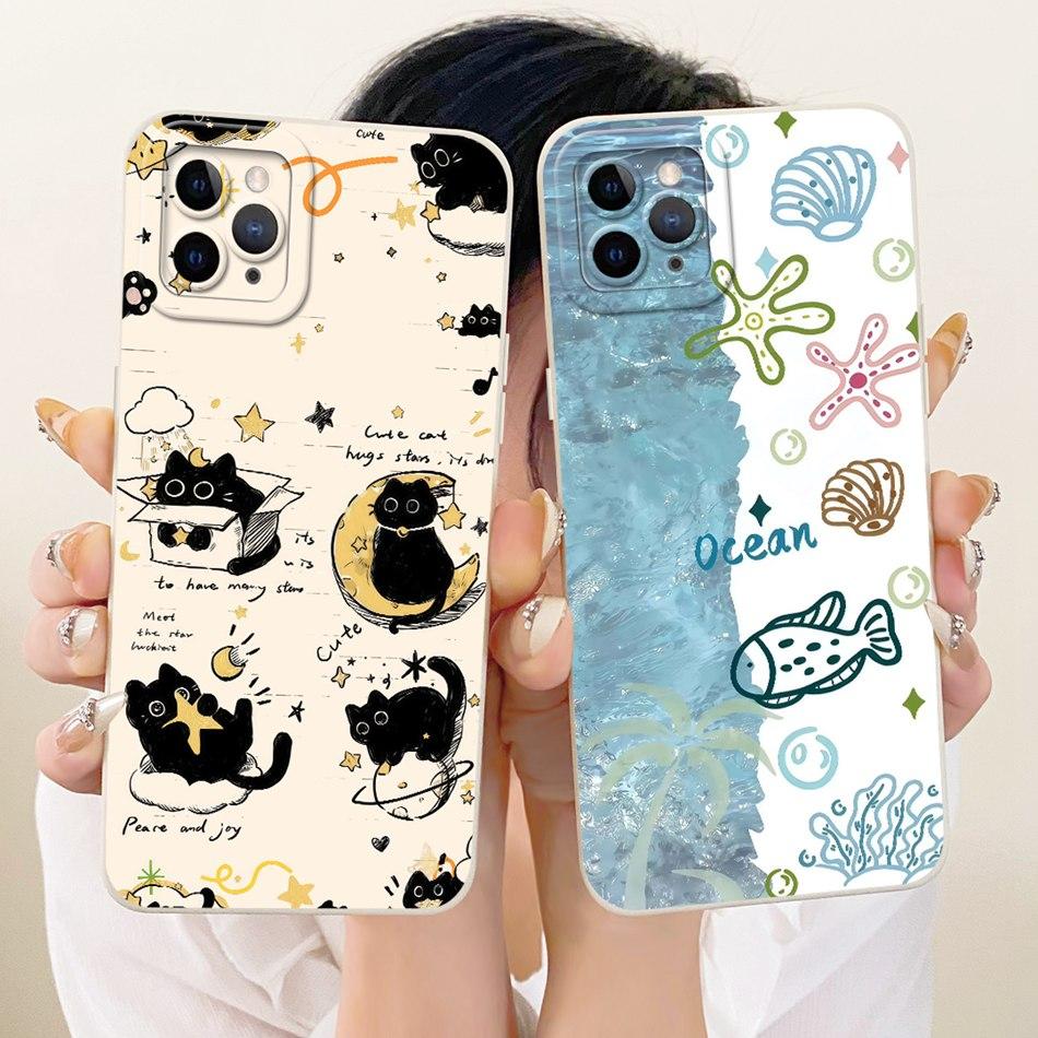 For iPhone 11 Pro Max Cute Cat Flower Cartoon Phone Case For iPhone11 11Pro 11ProMax Shockproof Soft Silicone Covers Bumpers