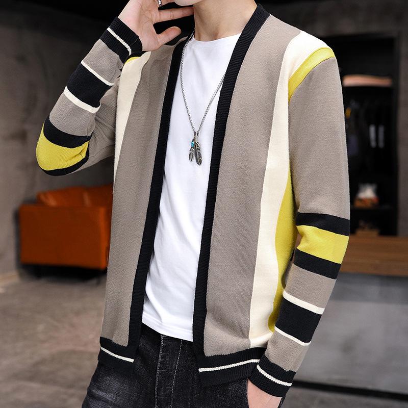 Men's Color Block Knit Cardigan Sweater - Short, Quality Jacket Top