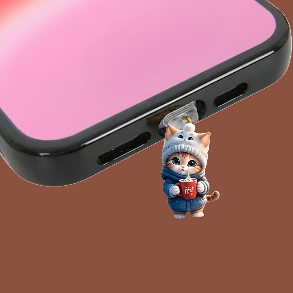 New 2d Flat Acrylic Cat Dog Type-C Dust Plug For Iphone For Samsung Universal Phone Dust Plug Decor Hanging Pendant Phone Access