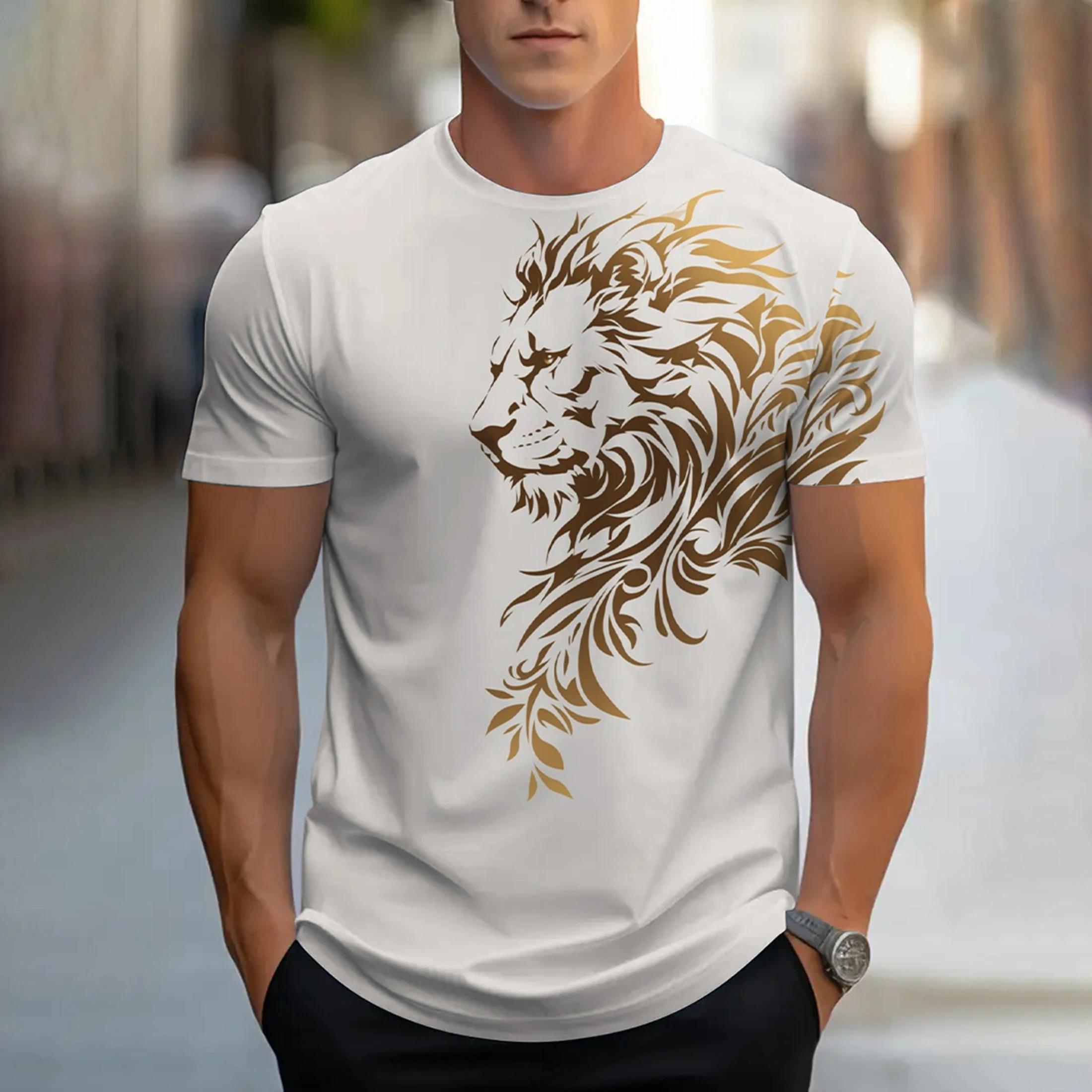 

Men s Summer Fashion Lion T-Shirt Men s Casual Breathable Short-Sleeved Round Neck Printed Top Street Personality Men s Wear 6XL