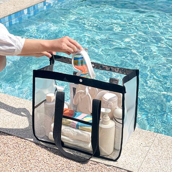 Swimming Bag, Waterproof PVC Large Capacity Beach Bag, Portable with Zipper/Button Closure Storage Bag, for Toiletry Cosmetics Organize