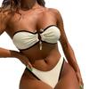 2025 European and American Style Fringed Color-blocking Strapless Swimsuit High-waisted Sexy Women's Bikini