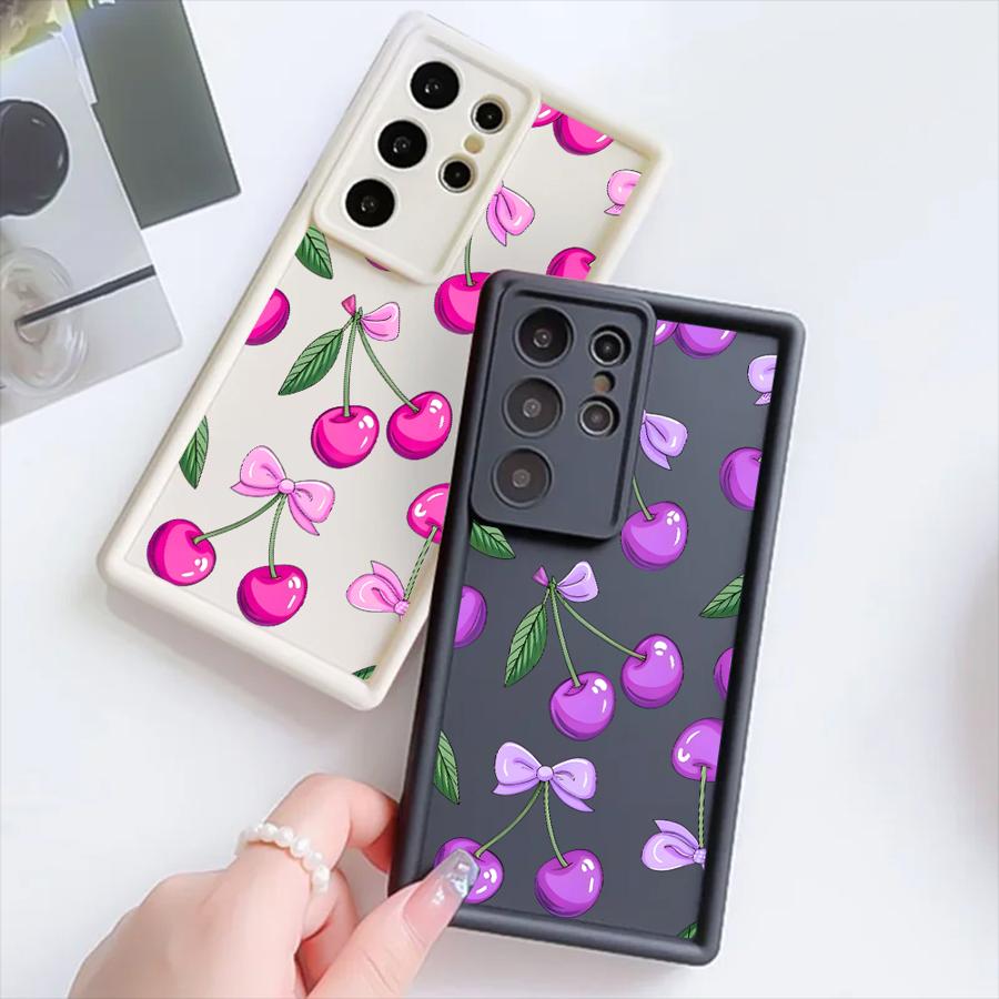 Cartoon Purple Cherry Phone Cover Case for Samsung Galaxy S26 Ultra S21 S20FE S24Ultra S25 S25 Edge S23 FE S24 Plus S22
