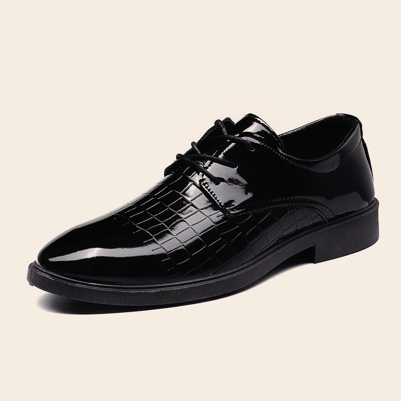 Fashion Men's Wide Width Polished Leather Oxfords Autumn Business Casual Formal Shoes Shiny Comfort Cushioned Non-Slip Sole Work Wedding