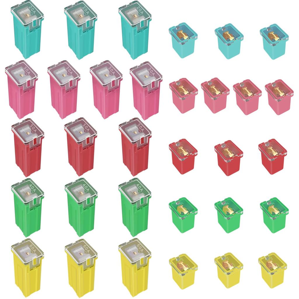 Tnisesm 32Pcs Jcase Fuses Assortment Kit, Low and Tall/STD Profile Box Shaped Assortment Fuse Kit(20A, 30A, 40A, 50A, 60A),Ford F150 Fuse kit, for