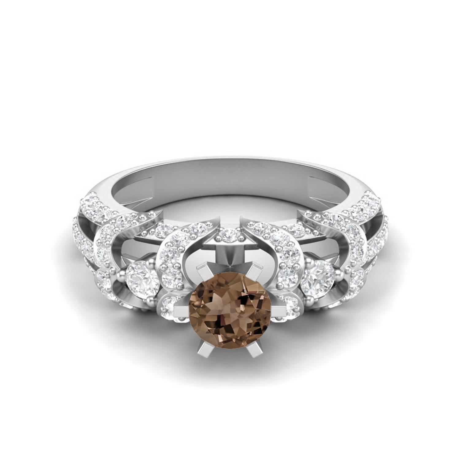 

Six Claw Set 2.04 Ctw Round Smoky Quartz 925 Sterling Silver Solitaire Women Wedding Ring 11 білий