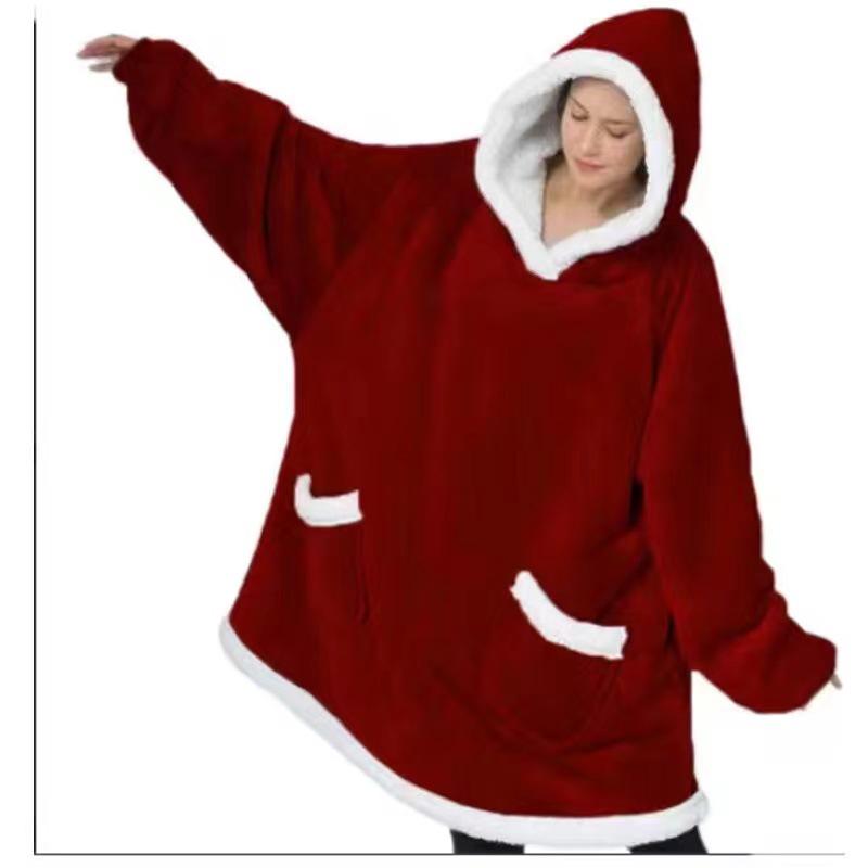Women's Cozy Lambswool TV Hoodie Blanket Pajamas - Warm Pullover for Cold Protection