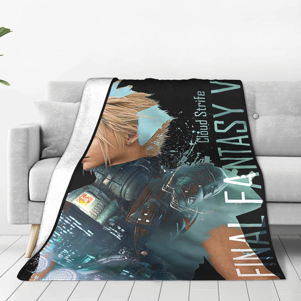Flannel Throw Blanket Cloud Strife Final Fantasy 7 Games FF7 Warm Plush Blankets Soft Bedspread for Bed Living room Home Picnic