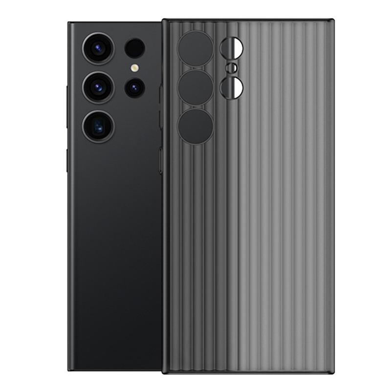 

For Samsung Galaxy S23 Ultra Case Corrugated Texture Matte PC Skin-touch Phone Cover Transparent Black