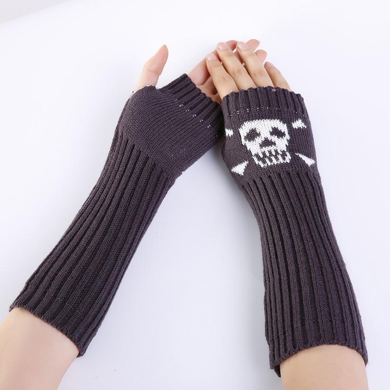 Winter Warme Fäustlinge Strick Fingerlose Armstulpen Warme Fahr-Armstulpen Totenkopf Dehnbar Weiche Handschuhe Halloween Kostüm