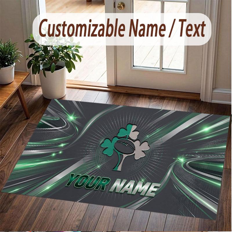 Custom Rug Ireland Rugby Pattern Print Name Text Soft Non‑Slip Floor Carpet for Home Indoor Decoration