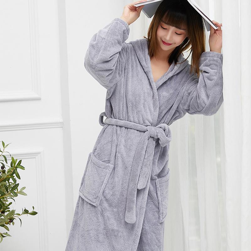 Unisex Coral Fleece Long Bathrobe: Soft, Thick, and Absorbent for Home, Salon, or Hotel Use