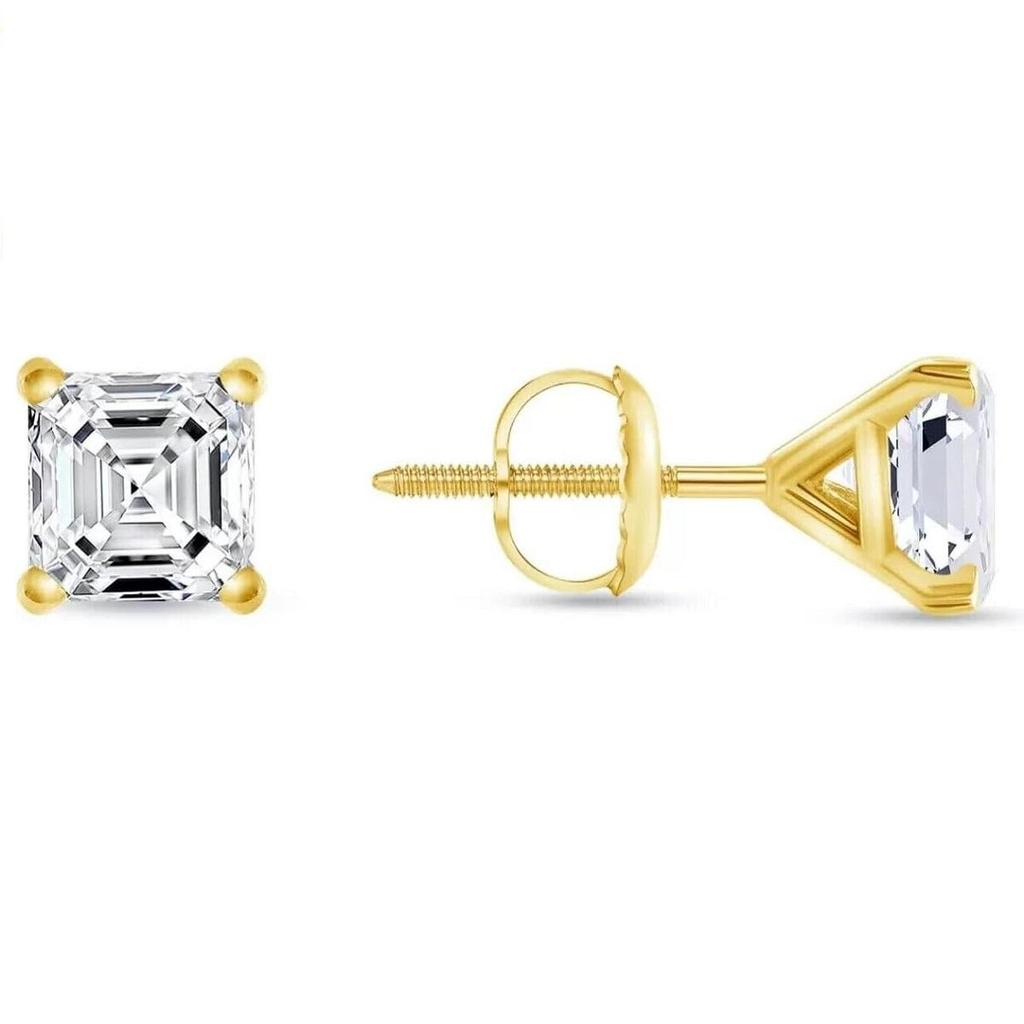 Jewels Prim 6 Ct Asscher Created Diamond Real 14K Yellow Gold Earrings Studs Martini Screw