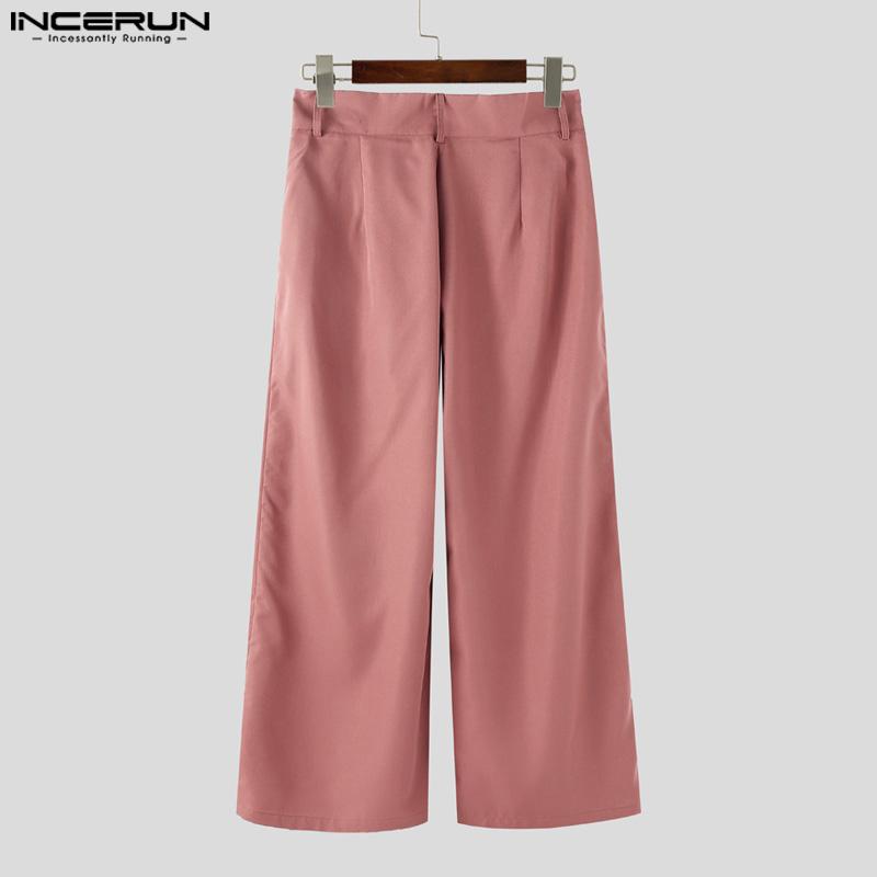 INCERUN Men Ruffled High Waist Trousers Casual Long Wide Legs Pants