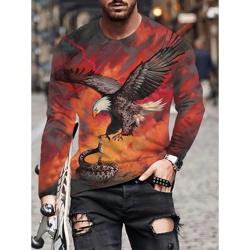 Men's Autumn and Winter 3D Printed Crew Neck Long Sleeve T-Shirt Fashion Versatile Trend Breathable Casual