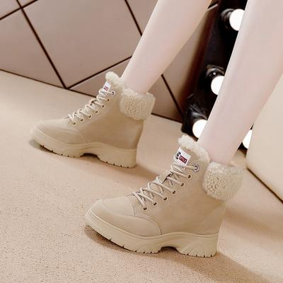 Höhenverstellende Kurzstiefel für Herbst und Winter, thermische Baumwollstiefel aus Samt, Schnürstiefel mit dicker Sohle, vielseitige Martin-Stiefel für Damen