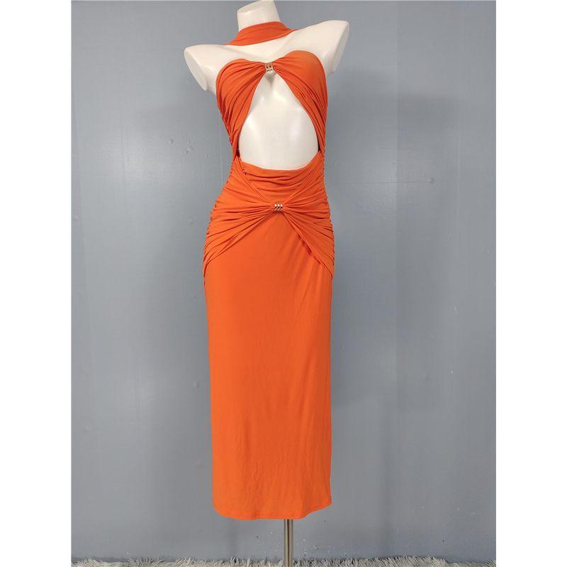 

Export Single Sexy Sexy Pure Desire Halterneck Low-Cut Elegance Nightclub Party Hip Bag Fashion Design Dress Women Orange M