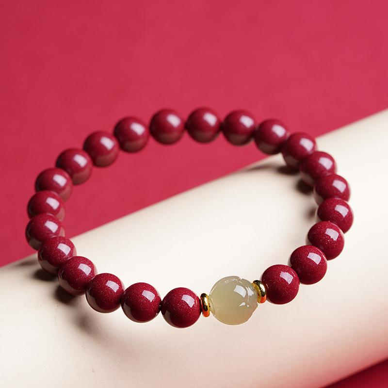 Natürliches Authentisches Zinnoberarmband für das Sternzeichen Drache, Hetian Jade Lotusperlenarmband für Männer und Frauen, Glücksperlen-Geschenk
