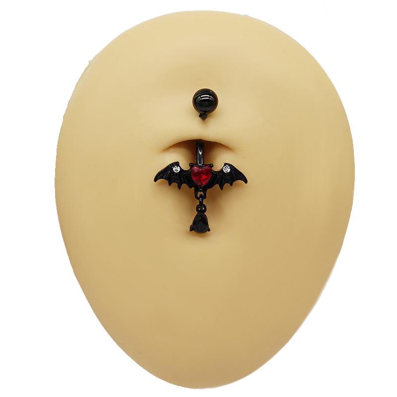 European & American Heart-Shaped Pink Navel Ring with Chain