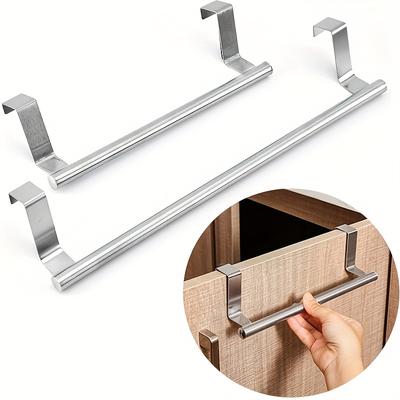1/2/3pc Stainless Steel Cabinet Towel Rag Rack Shelf Hook Towel Rack Over Door Hanger Storage For Kitchen And Bathroom