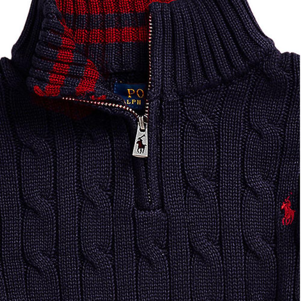 Polo Ralph Lauren SS23 Jednobarevný svetr s vyšívaným logem s copánkovým vzorem Dětský svetr 323868894-005