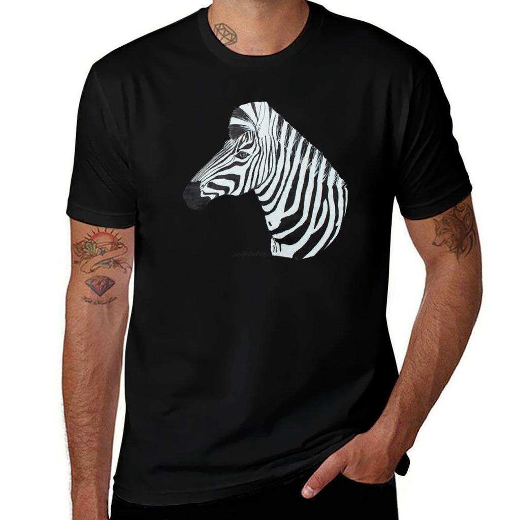 Zebra Head Ink Pen Drawing and Acrylic Paint TShirt Everyday Wear Basic Short Sleeve Top
