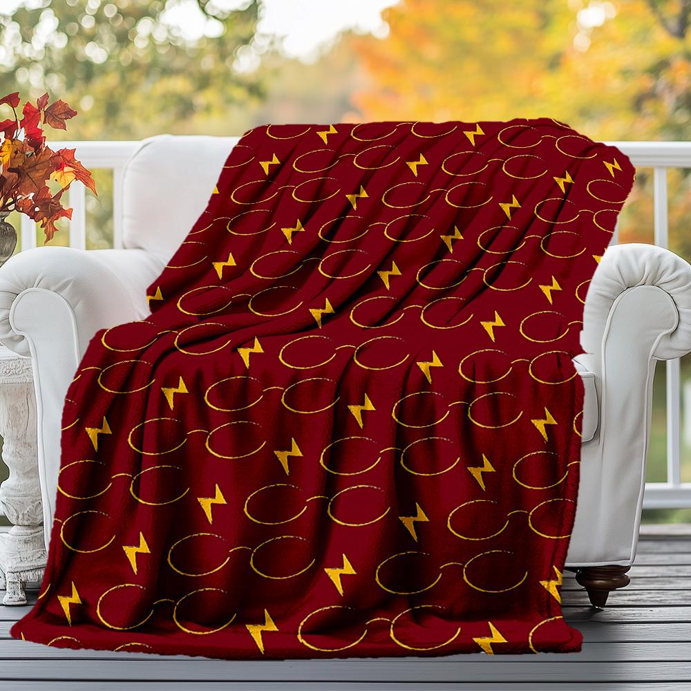 1pc Glasses Lightning Bolt Pattern Outdoor Flannel Throw Blanket All Season Soft Warmth,Home Decor 1031036