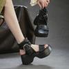 Johnature Thick Soled Sandals Genuine Leather Side Zipper Height Increasing Women's Platform Shoes