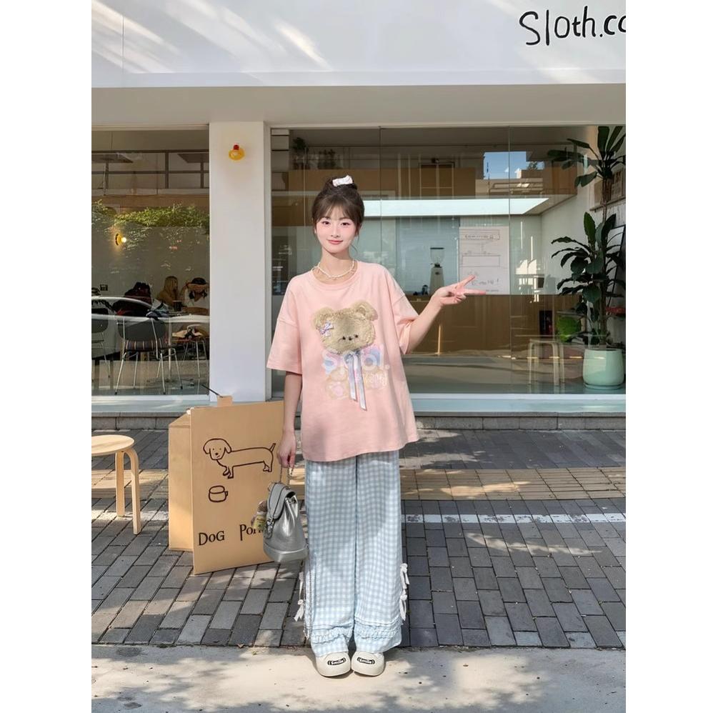 high quality 100% cotton Tee shirt young girl Summer cute Cartoon Print T Shirt for Women Clothes Harajuku Oversized T-shirt Y2k pink Tops