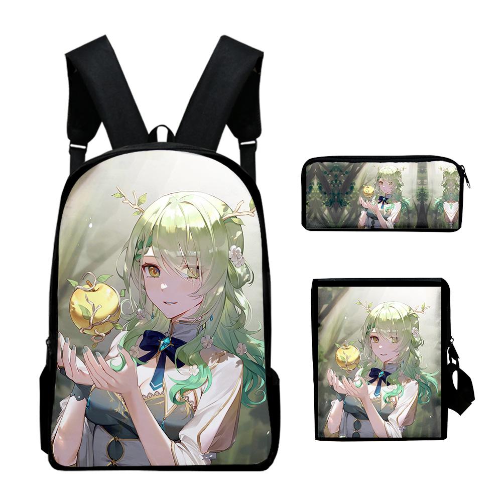 Classic Hololive VTuber Ceres Fauna 3D 3pcs/Set Pupil School Bags Laptop Daypack Backpack Inclined Shoulder Bag Pencil Case
