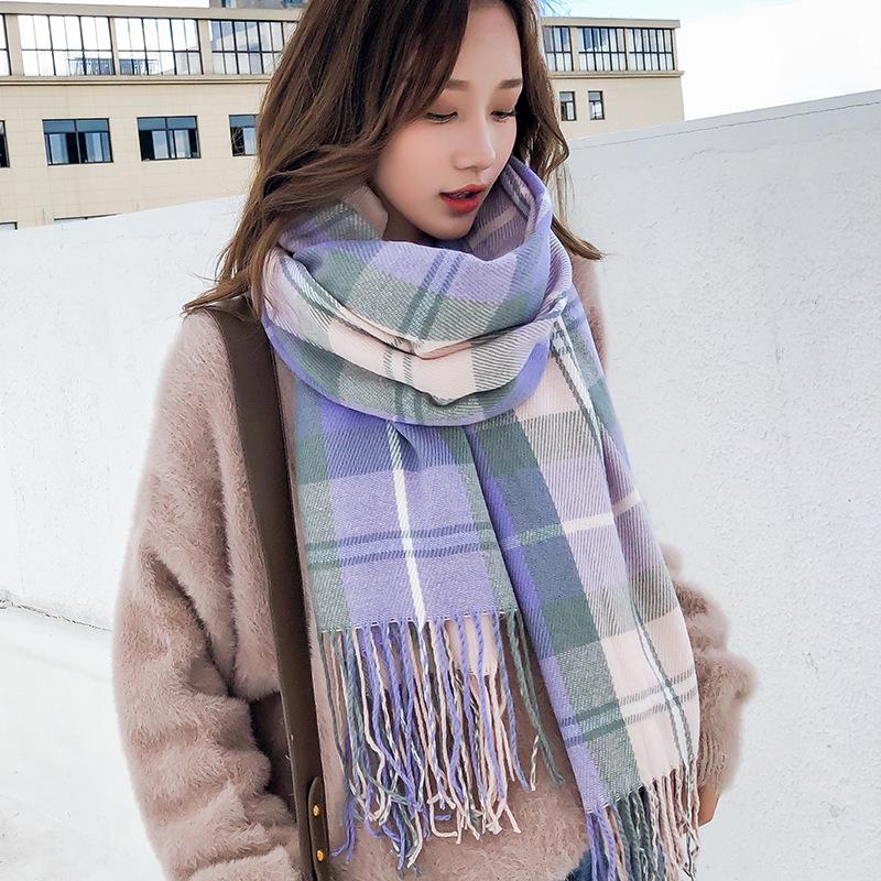 New Korean-Style Plaid Scarf: Warm, Thickened Autumn/Winter Shawl for Women & Students - Cute Internet Celebrity-Inspired Neck Warmer
