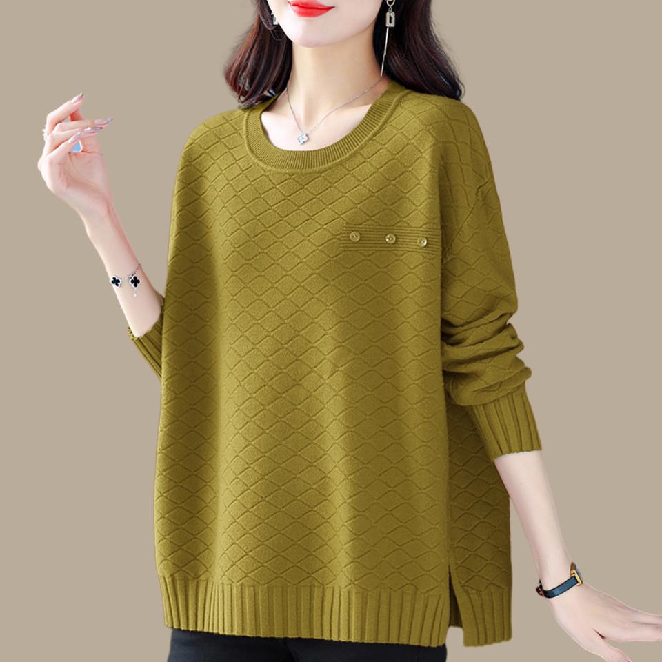 Pulover de damă mărime mare, largi, la modă, cu fundul mamei, de toamnă și iarnă, de sus cu gât rotund