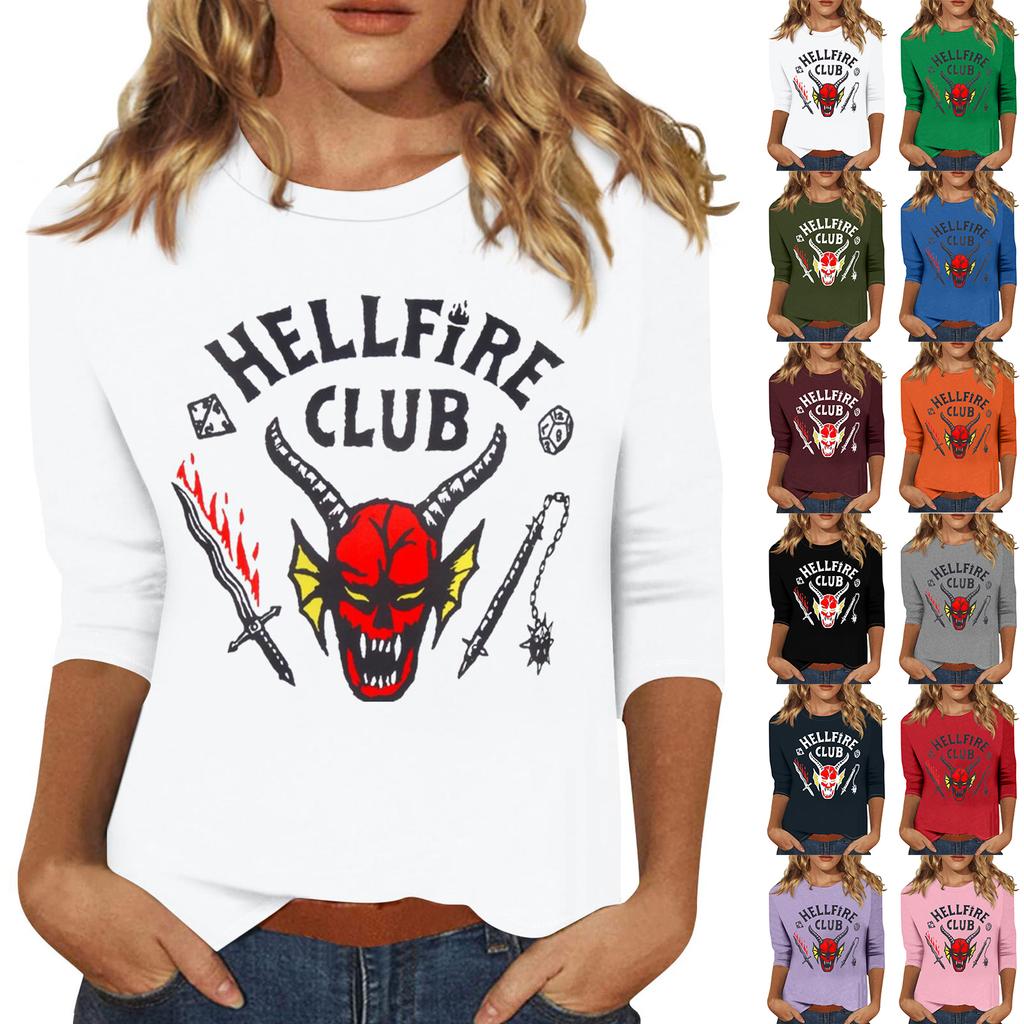 Women's Fashionable Casual Three-Quarter Sleeve Printed Neck T-Shirt Top