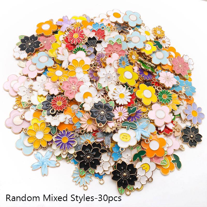 20/30/50pcs/Lot Random Mix Flower Charm Colorful Sunflower Sakura Rose Pendant Materials To Make Bracelets Earrings DIY Necklace