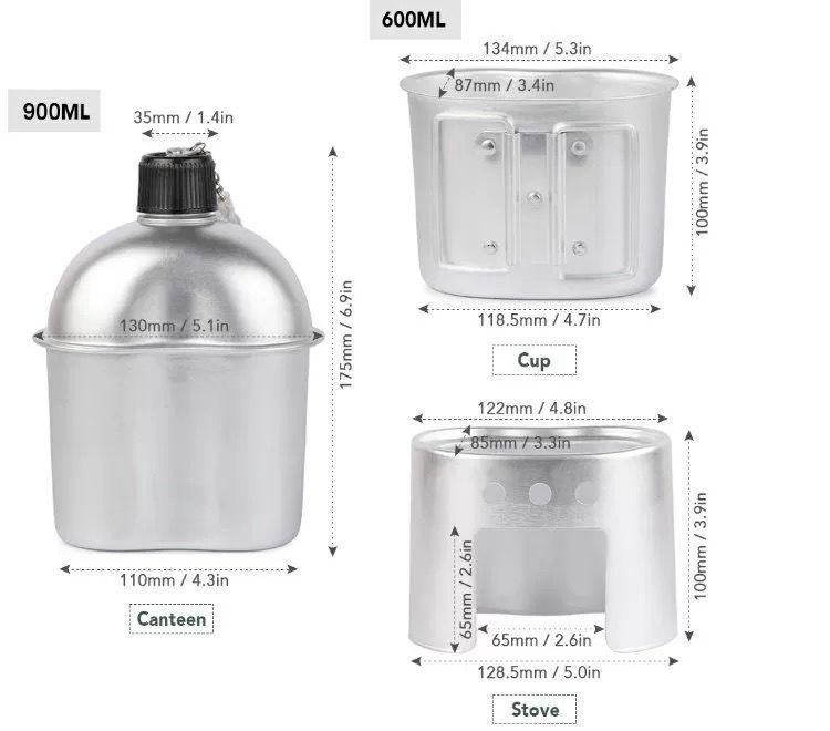Outdoor Military Water Bottle & Survival Gear Set - Portable Tactical Lunch Box & Alcohol Stove (4-Piece)