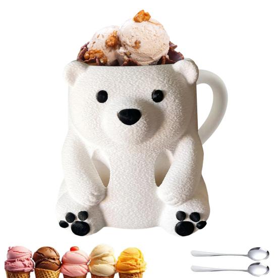 Polar Bear Ice Cream Cup Holder 3D Printed Cute Animal Ices Creams Cooler Container Leak-Proof Ice Pint Holder