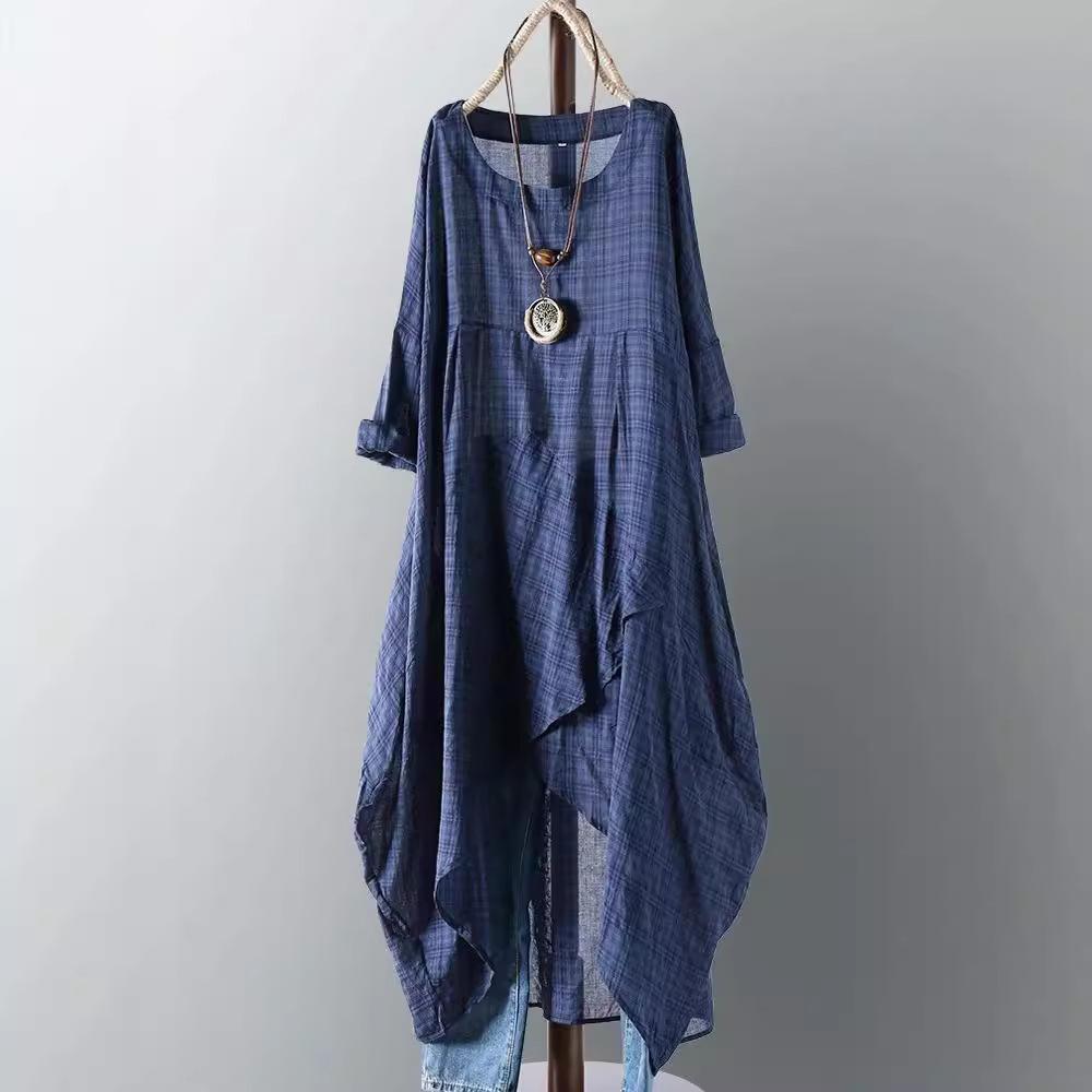 Vintage Women Long Sleeve Plaid Vestidos Sundress Casual Clothing Summer Dresses