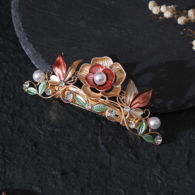 Fashion Hand-Painted Gorgeous Hairpin Femininity Diamond-Encrusted Spring Clip Flower Back Head Hair Accessories