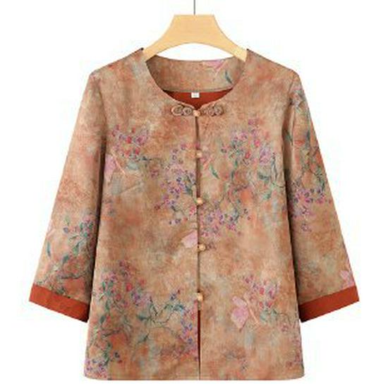 Grandma's Summer Three-Quarter Sleeve Top for Elderly Women