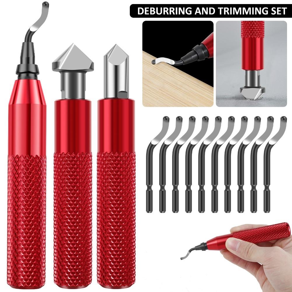 Ergonomic Deburring Tool Kit with 2 Countersink Hand Reamers and 10 HSS Blades for Precise Burr Removal on Various Materials
