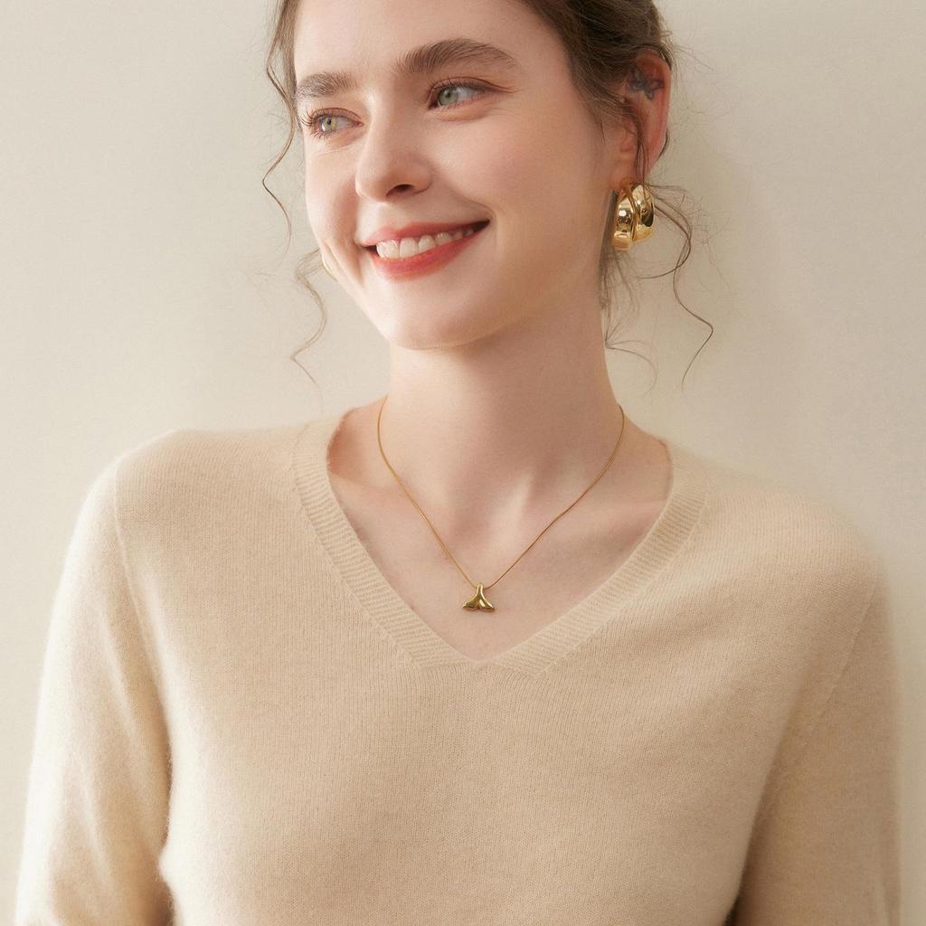 Women's V-Neck Cashmere Long Sleeve Sweater - Autumn/Winter Knitwear Pullover