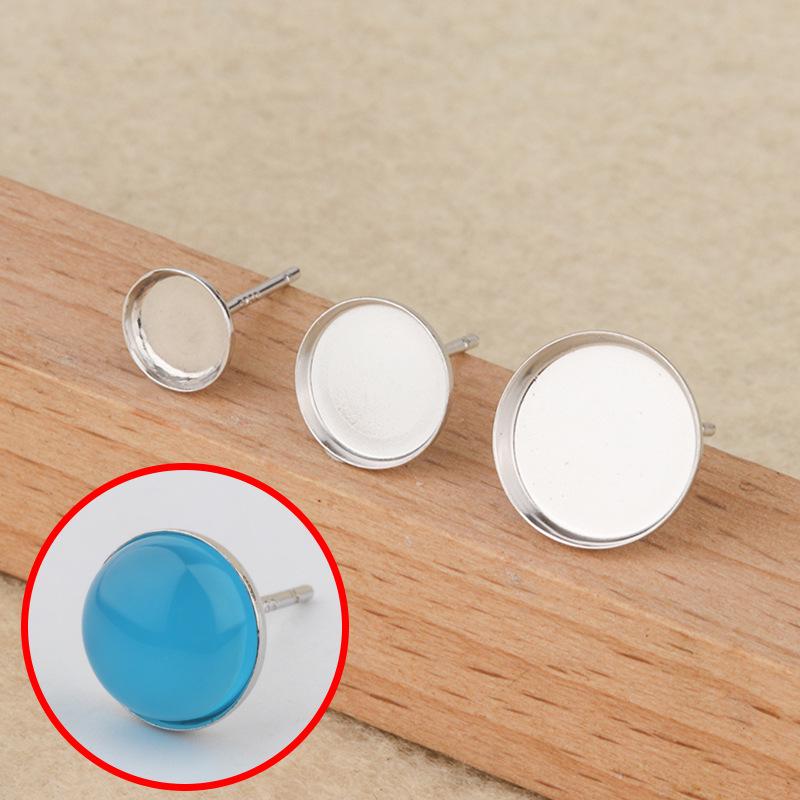 Tingxiang S925 Sterling Silver Earring Settings  Backings for DIY Jewelry Making 6MM Stud Earring with Glue Backings (1 Pair)