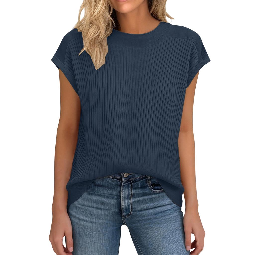 Women's Fashion Versatile Round Neck Knitted Short Sleeve Top