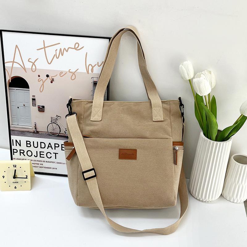 

Large capacity corduroy tote bag women s fashion shoulder underarm bag student school bag simple messenger bag хаки
