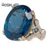 WOSIKATE Luxury Egg Shaped Sapphire Engagement Ring For Women Exaggerated 18K Gold Plated Proposal Ring Fashion Jewellery