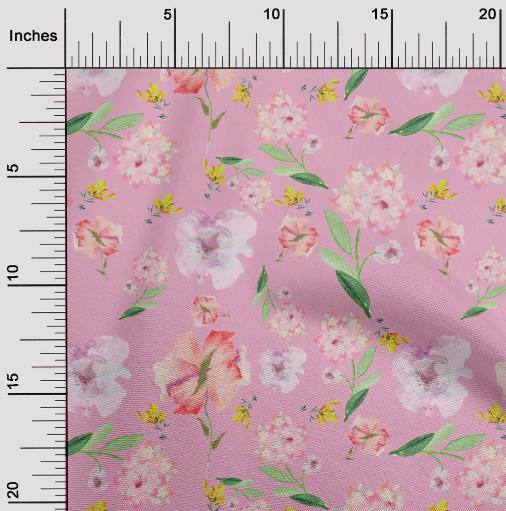 oneOone Cotton Flex Cream Fabric Flower & Leaves Watercolor Diy Clothing Quilting Fabric Print Fabric By Yard 40 Inch
